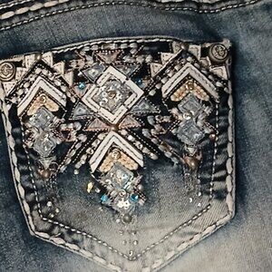 Grace in LA Skinny Jean Denim Embellished Sz 28 31 inseam Lightwash Aztec
